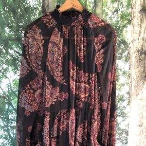 - Free people mini dress paisley black/blue burgundy Sz medium